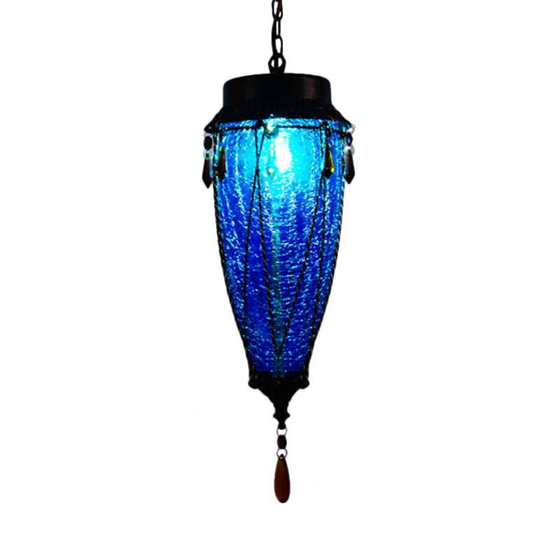 Conical Red/Yellow/Blue Glass Pendant Light Fixture Vintage Style 1 Light Restaurant Down Lighting Blue Clearhalo 'Ceiling Lights' 'Glass shade' 'Glass' 'Pendant Lights' 'Pendants' Lighting' 292624