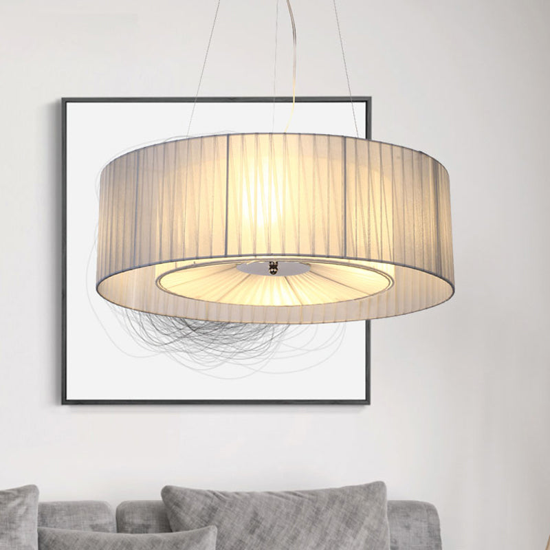 4 Lights Dining Room Chandelier Lighting Modernism Light Blue Pendant Light Fixture with Round Fabric Shade Light Blue Clearhalo 'Ceiling Lights' 'Chandeliers' 'Modern Chandeliers' 'Modern' Lighting' 292656