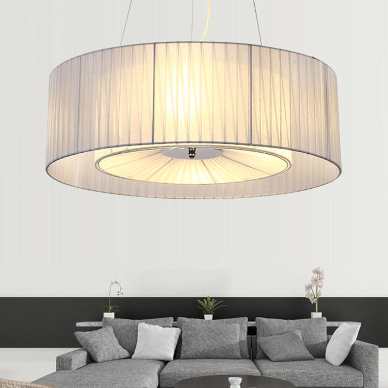 4 Lights Dining Room Chandelier Lighting Modernism Light Blue Pendant Light Fixture with Round Fabric Shade Clearhalo 'Ceiling Lights' 'Chandeliers' 'Modern Chandeliers' 'Modern' Lighting' 292657