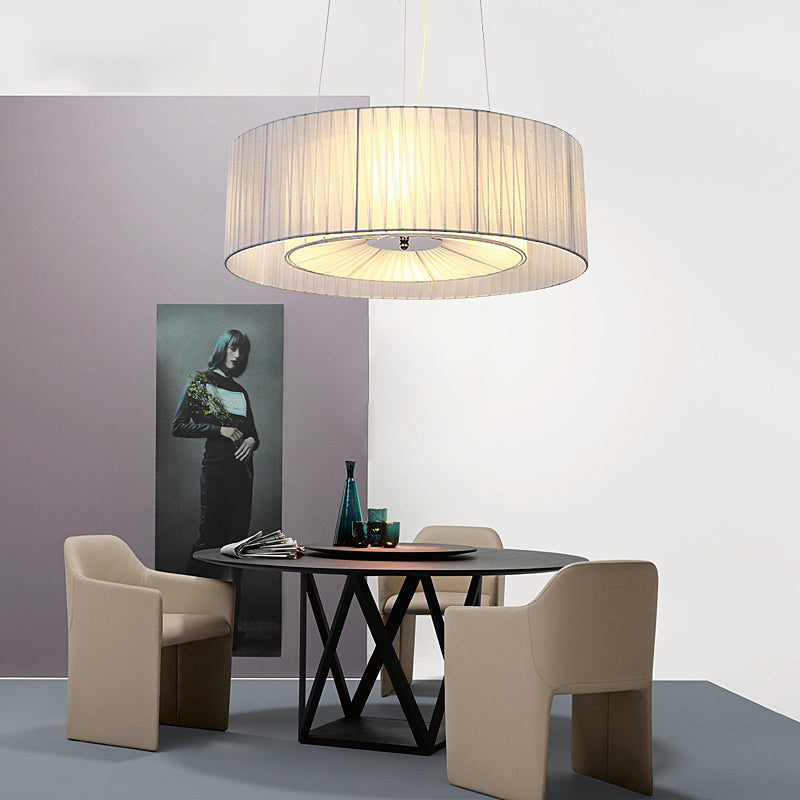 4 Lights Dining Room Chandelier Lighting Modernism Light Blue Pendant Light Fixture with Round Fabric Shade Clearhalo 'Ceiling Lights' 'Chandeliers' 'Modern Chandeliers' 'Modern' Lighting' 292658