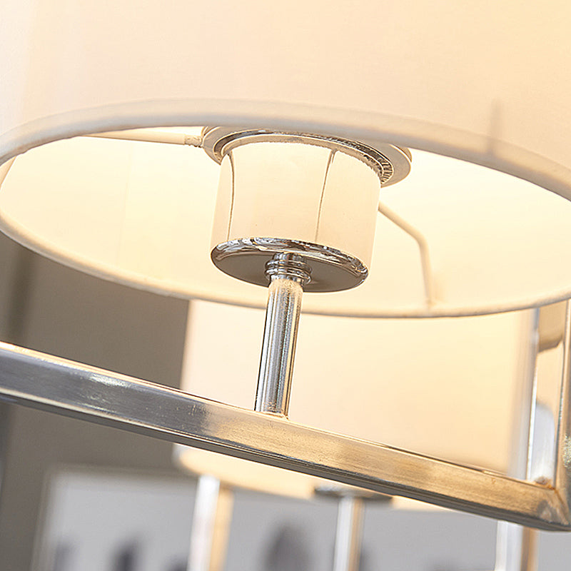 4 Lights Bedroom Chandelier Lighting Modern Chrome Hanging Ceiling Light with Cylinder Fabric Shade Clearhalo 'Ceiling Lights' 'Chandeliers' 'Modern Chandeliers' 'Modern' Lighting' 292682