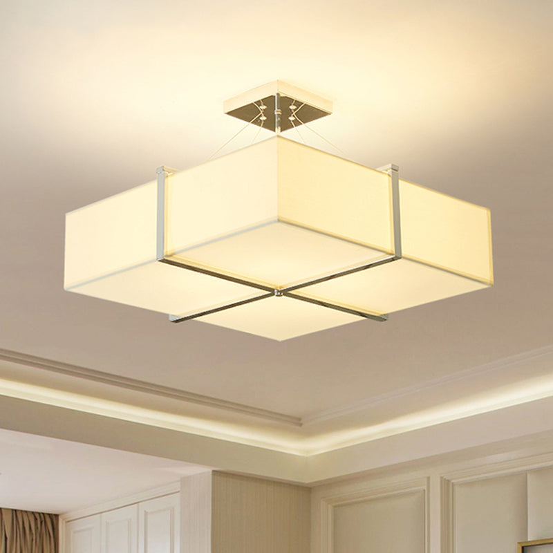Contemporary Square Fabric Ceiling Lighting 4 Lights Semi Flush Mount Light in Gold Clearhalo 'Ceiling Lights' 'Close To Ceiling Lights' 'Close to ceiling' 'Semi-flushmount' Lighting' 292684