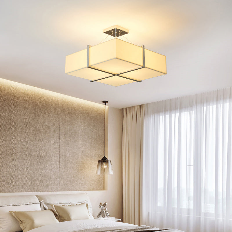 Contemporary Square Fabric Ceiling Lighting 4 Lights Semi Flush Mount Light in Gold Clearhalo 'Ceiling Lights' 'Close To Ceiling Lights' 'Close to ceiling' 'Semi-flushmount' Lighting' 292685