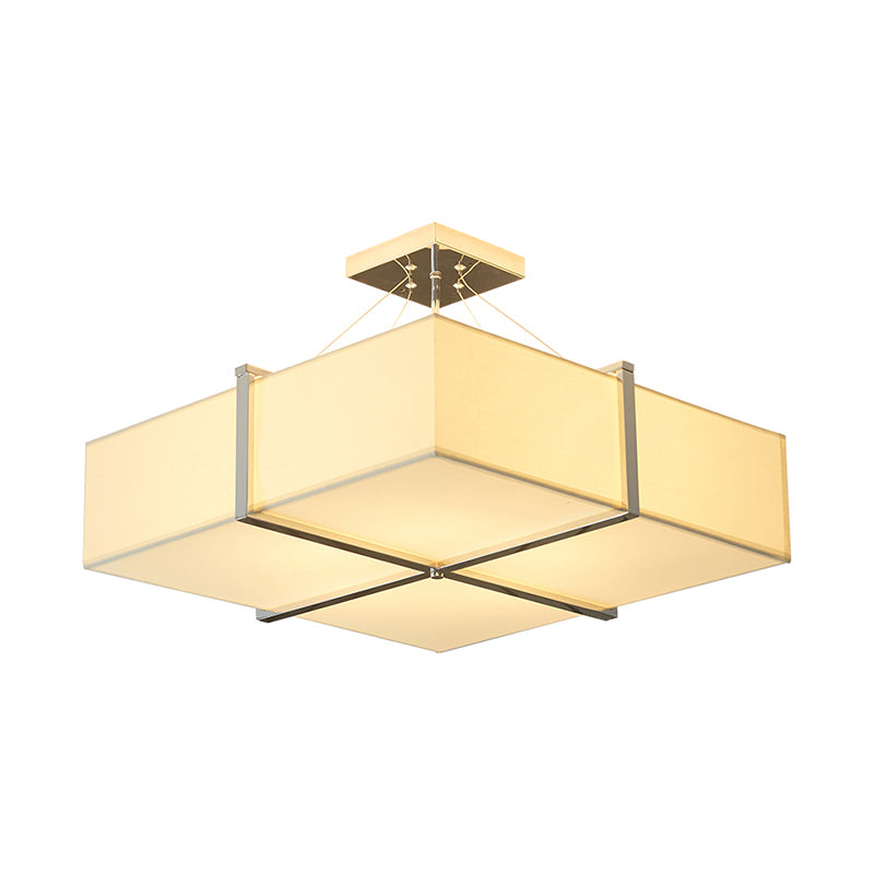 Contemporary Square Fabric Ceiling Lighting 4 Lights Semi Flush Mount Light in Gold Clearhalo 'Ceiling Lights' 'Close To Ceiling Lights' 'Close to ceiling' 'Semi-flushmount' Lighting' 292686