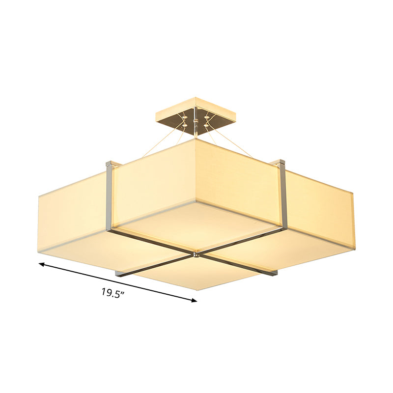 Contemporary Square Fabric Ceiling Lighting 4 Lights Semi Flush Mount Light in Gold Clearhalo 'Ceiling Lights' 'Close To Ceiling Lights' 'Close to ceiling' 'Semi-flushmount' Lighting' 292687
