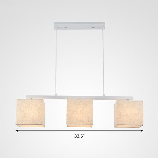Square/Drum Island Light Fixture Modern Fabric 3 Heads White Hanging Ceiling Light for Kitchen Clearhalo 'Ceiling Lights' 'Island Lights' Lighting' 292701