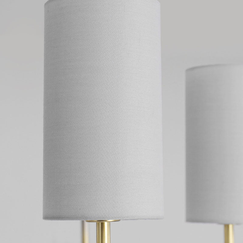 Cylinder Suspension Light Modern Fabric 6 Heads Grey/White Hanging Chandelier for Living Room Clearhalo 'Ceiling Lights' 'Chandeliers' 'Modern Chandeliers' 'Modern' Lighting' 292797