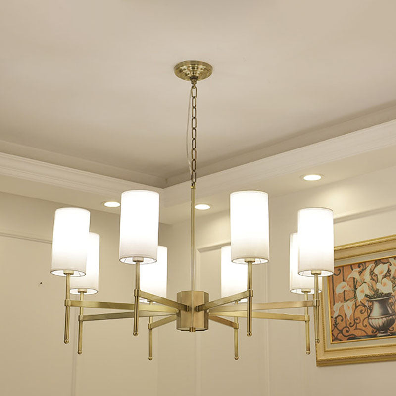 Cylinder Suspension Light Modern Fabric 6 Heads Grey/White Hanging Chandelier for Living Room White Clearhalo 'Ceiling Lights' 'Chandeliers' 'Modern Chandeliers' 'Modern' Lighting' 292798