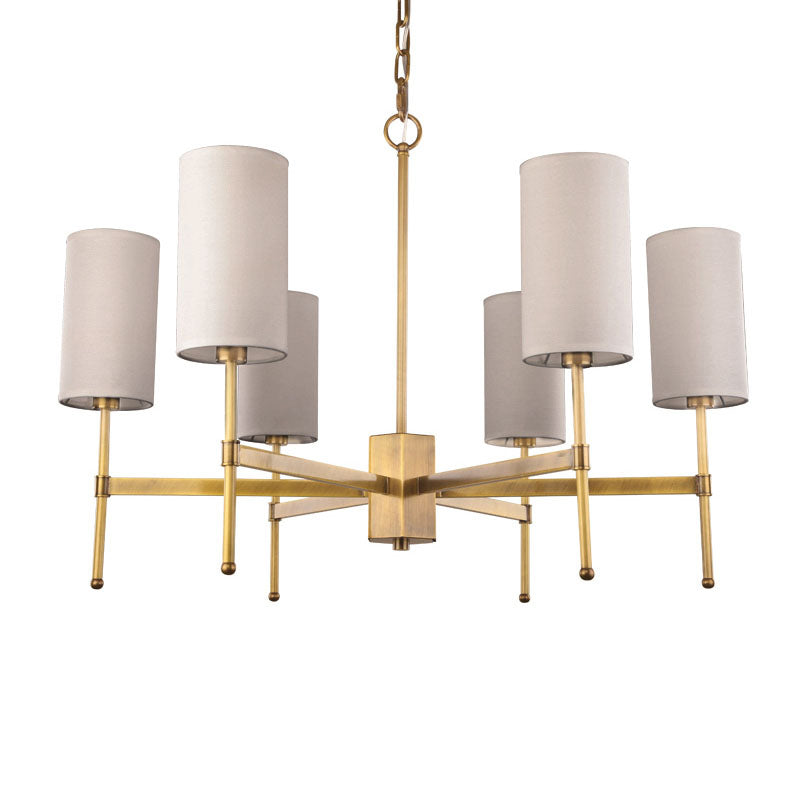 Cylinder Suspension Light Modern Fabric 6 Heads Grey/White Hanging Chandelier for Living Room Clearhalo 'Ceiling Lights' 'Chandeliers' 'Modern Chandeliers' 'Modern' Lighting' 292800