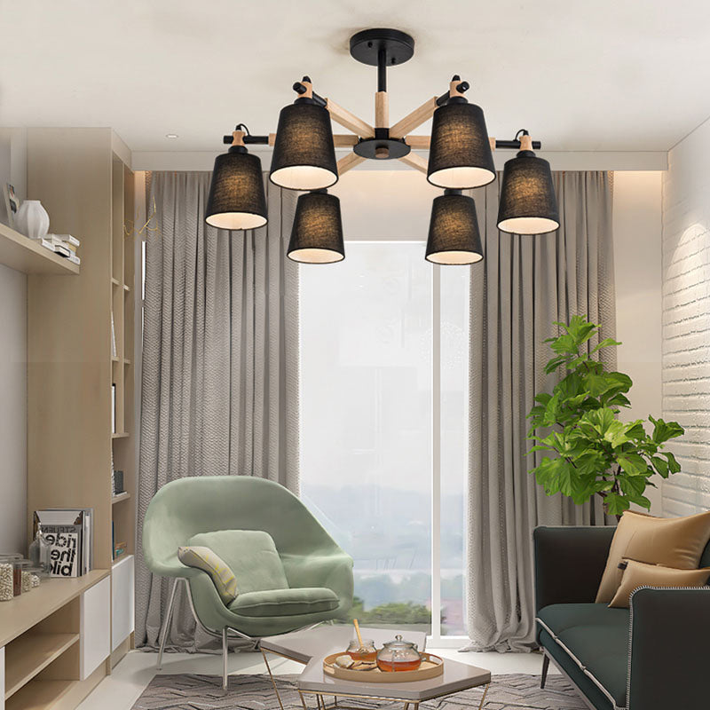 Tapered Fabric Ceiling Pendant Light Contemporary 6 Heads Black/White Chandelier Light Fixture Clearhalo 'Carpenter Chandeliers' 'Ceiling Lights' 'Chandeliers' 'Industrial' 'Modern Chandeliers' 'Modern' Lighting' 292808