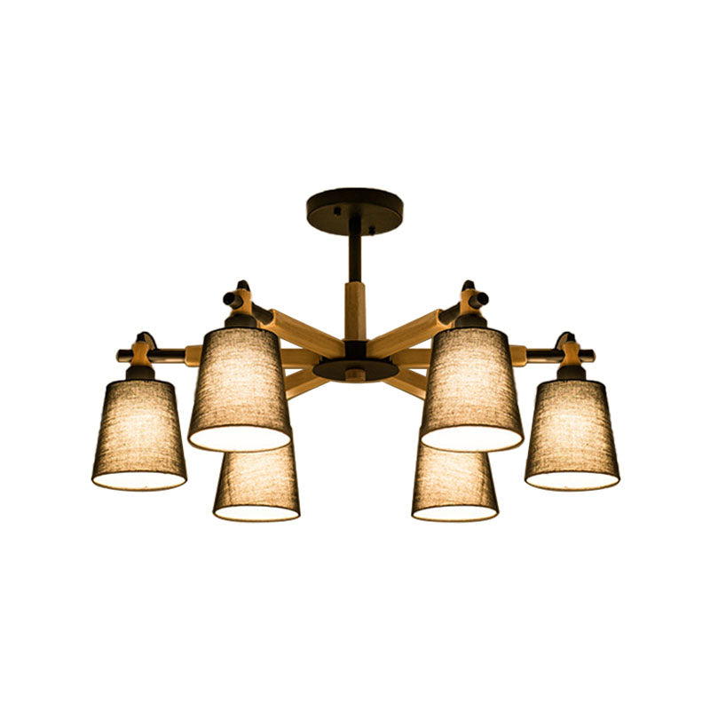 Tapered Fabric Ceiling Pendant Light Contemporary 6 Heads Black/White Chandelier Light Fixture Clearhalo 'Carpenter Chandeliers' 'Ceiling Lights' 'Chandeliers' 'Industrial' 'Modern Chandeliers' 'Modern' Lighting' 292809