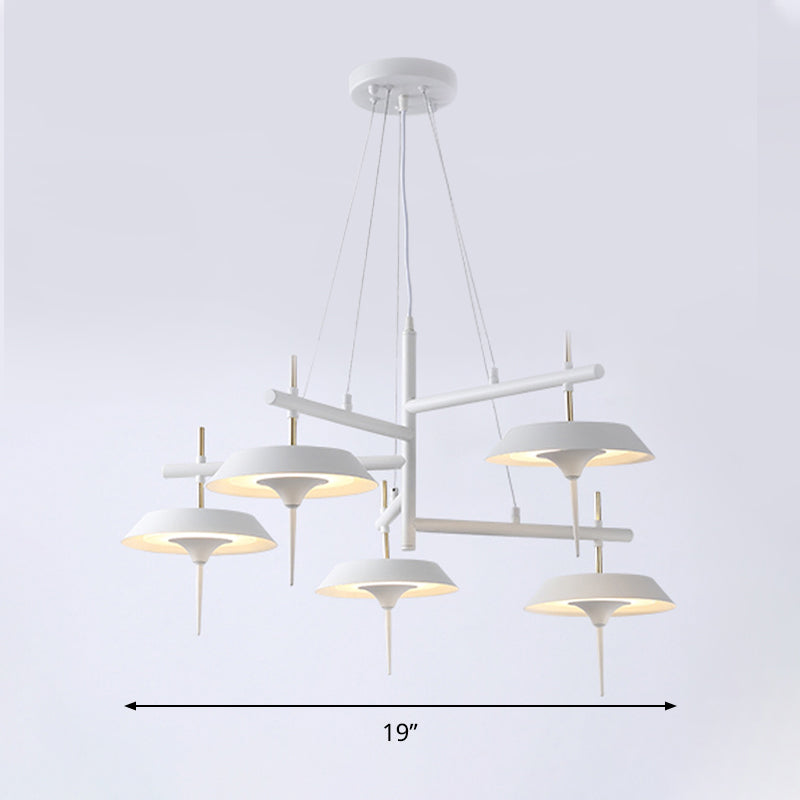 Flared Metal Chandelier Lamp Minimalist 5 Lights White Pendant Light Fixture for Dining Room Clearhalo 'Ceiling Lights' 'Chandeliers' 'Modern Chandeliers' 'Modern' Lighting' 292866