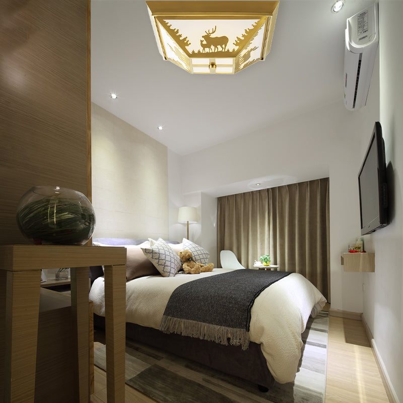 Brass Trapezoid Flush Lighting Vintage Metal 4 Bulbs Living Room Ceiling Mount Lamp Clearhalo 'Ceiling Lights' 'Close To Ceiling Lights' 'Close to ceiling' 'Flush mount' Lighting' 292902