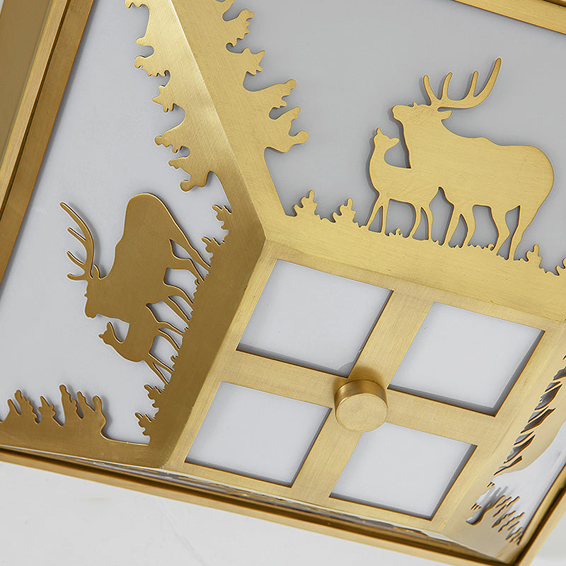 Brass Trapezoid Flush Lighting Vintage Metal 4 Bulbs Living Room Ceiling Mount Lamp Clearhalo 'Ceiling Lights' 'Close To Ceiling Lights' 'Close to ceiling' 'Flush mount' Lighting' 292905