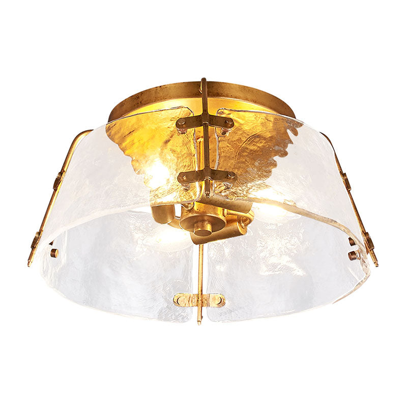 3 Heads Water Glass Flush Mount Lamp Traditional Brass Bowl Living Room Close to Ceiling Light Clearhalo 'Ceiling Lights' 'Close To Ceiling Lights' 'Close to ceiling' 'Flush mount' Lighting' 292909