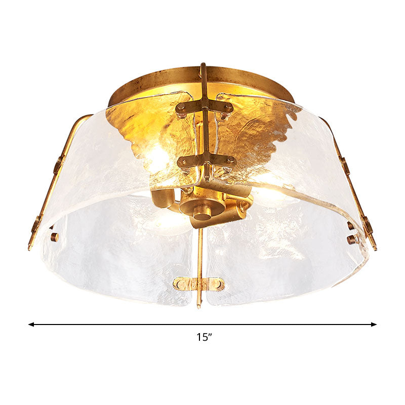 3 Heads Water Glass Flush Mount Lamp Traditional Brass Bowl Living Room Close to Ceiling Light Clearhalo 'Ceiling Lights' 'Close To Ceiling Lights' 'Close to ceiling' 'Flush mount' Lighting' 292910