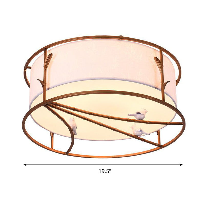 Brown Drum Ceiling Flush Lighting Traditional Fabric 16"/19.5"/23.5" Wide 3/5/6 Heads Bedroom Flush Mount Lamp Fixture Clearhalo 'Ceiling Lights' 'Close To Ceiling Lights' 'Close to ceiling' 'Flush mount' Lighting' 292927