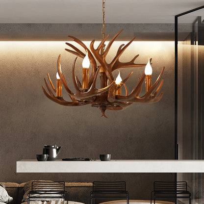 Resin Brown Ceiling Chandelier Branch 4/6/8 Lights Rustic Hanging Pendant Lamp for Restaurant 4 Brown Clearhalo 'Ceiling Lights' 'Chandeliers' Lighting' options 292945_bc583f85-f8d9-468b-ae34-fd686790bac4