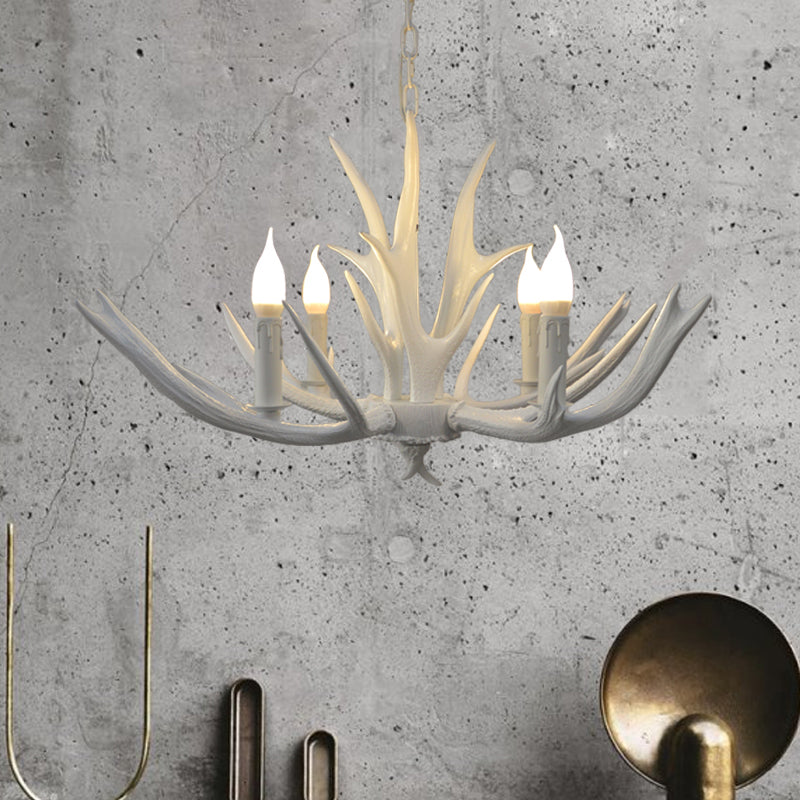 4/6 Lights Resin Chandelier Pendant Lamp Farmhouse White Candle Living Room Suspended Ligting Fixture Clearhalo 'Ceiling Lights' 'Chandeliers' Lighting' options 293022