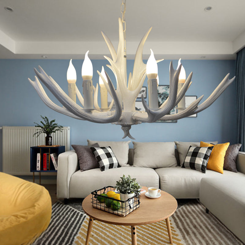 4/6 Lights Resin Chandelier Pendant Lamp Farmhouse White Candle Living Room Suspended Ligting Fixture Clearhalo 'Ceiling Lights' 'Chandeliers' Lighting' options 293026