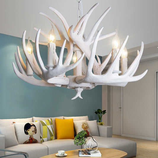 White Candle Chandelier Traditional Resin 3/4/5 Lights Living Room Pendant Ceiling Lamp with Antler Design Clearhalo 'Ceiling Lights' 'Chandeliers' Lighting' options 293039