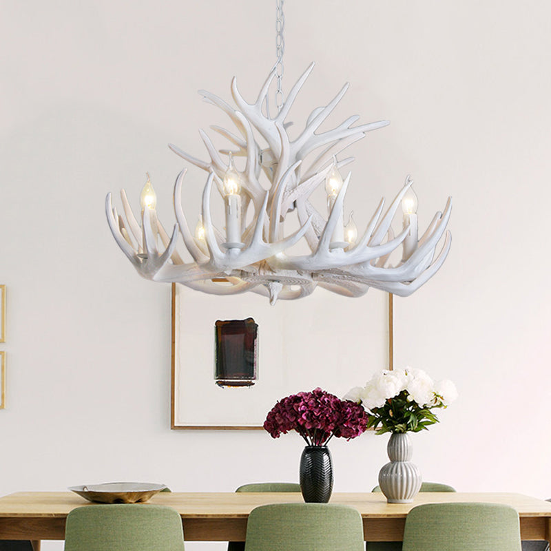 White Antler Chandelier Lighting Rustic Resin 21.5"/25.5"/27.5" Wide 9/12 Heads Living Room Ceiling Hang Fixture White 21.5" Clearhalo 'Ceiling Lights' 'Chandeliers' Lighting' options 293047_42333789-502b-48ab-a376-703af07eb56a