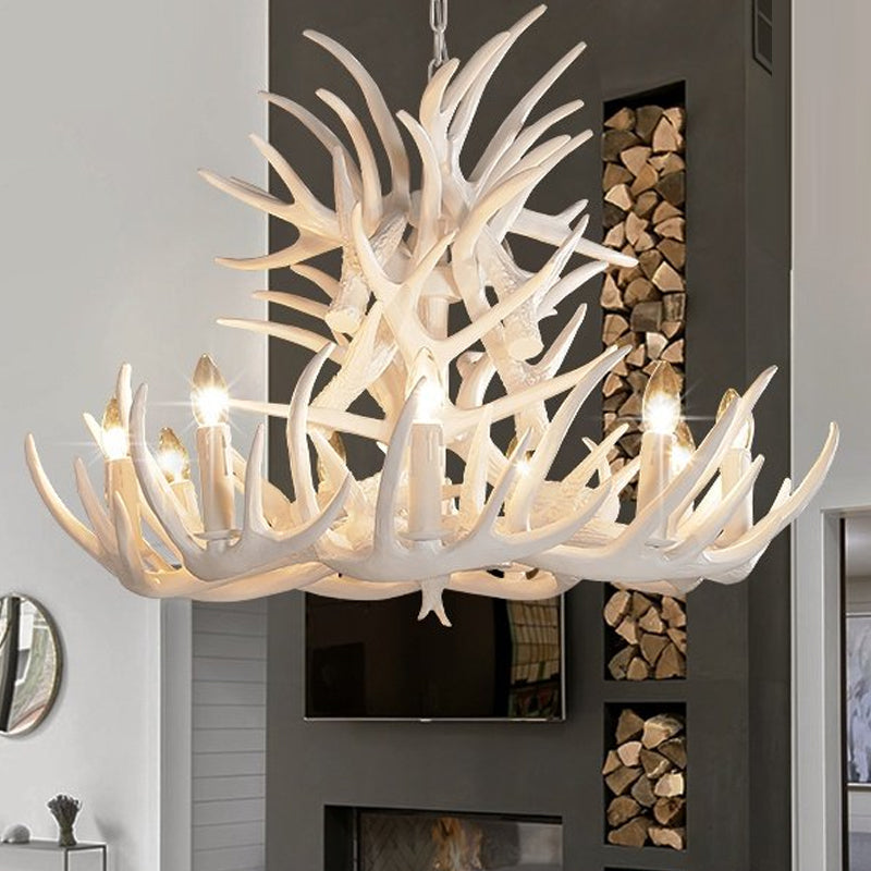 White Antler Chandelier Lighting Rustic Resin 21.5"/25.5"/27.5" Wide 9/12 Heads Living Room Ceiling Hang Fixture White 25.5" Clearhalo 'Ceiling Lights' 'Chandeliers' Lighting' options 293052_3faf99a7-dd87-47f3-a490-1e49c9644d16