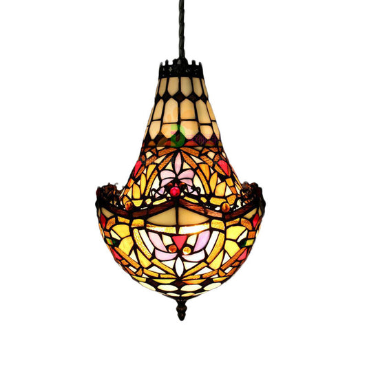 Tiffany Flower Chandelier Lighting 2/3/5 Lights Stained Glass Pendant Light Kit in Black, 10"/12"/16" Wide Clearhalo 'Ceiling Lights' 'Chandeliers' 'Glass shade' 'Glass' 'Industrial' 'Middle Century Chandeliers' 'Tiffany Chandeliers' 'Tiffany close to ceiling' 'Tiffany' Lighting' 293110