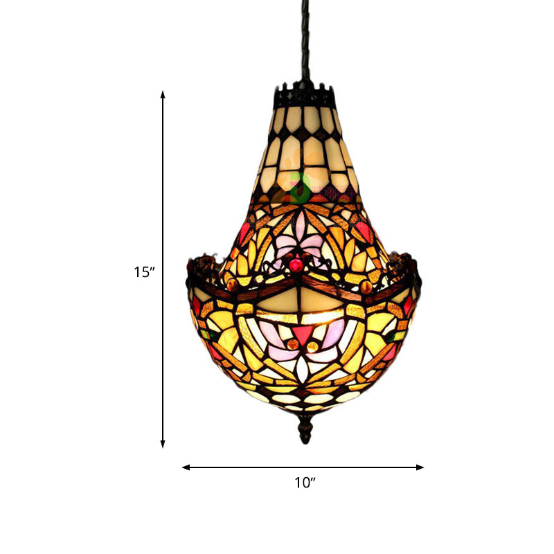 Tiffany Flower Chandelier Lighting 2/3/5 Lights Stained Glass Pendant Light Kit in Black, 10"/12"/16" Wide Clearhalo 'Ceiling Lights' 'Chandeliers' 'Glass shade' 'Glass' 'Industrial' 'Middle Century Chandeliers' 'Tiffany Chandeliers' 'Tiffany close to ceiling' 'Tiffany' Lighting' 293111
