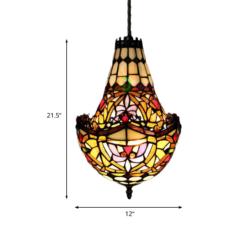 Tiffany Flower Chandelier Lighting 2/3/5 Lights Stained Glass Pendant Light Kit in Black, 10"/12"/16" Wide Clearhalo 'Ceiling Lights' 'Chandeliers' 'Glass shade' 'Glass' 'Industrial' 'Middle Century Chandeliers' 'Tiffany Chandeliers' 'Tiffany close to ceiling' 'Tiffany' Lighting' 293112