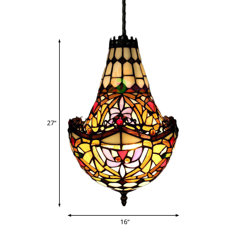 Tiffany Flower Chandelier Lighting 2/3/5 Lights Stained Glass Pendant Light Kit in Black, 10"/12"/16" Wide Clearhalo 'Ceiling Lights' 'Chandeliers' 'Glass shade' 'Glass' 'Industrial' 'Middle Century Chandeliers' 'Tiffany Chandeliers' 'Tiffany close to ceiling' 'Tiffany' Lighting' 293113