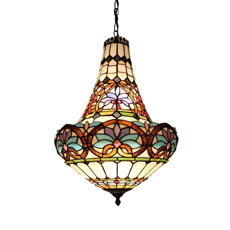 12"/16" Wide Antique Bronze Flower Chandelier Light Fixture Tiffany 3/5 Lights Stained Glass Ceiling Pendant Clearhalo 'Ceiling Lights' 'Chandeliers' 'Industrial' 'Middle Century Chandeliers' 'Tiffany Chandeliers' 'Tiffany close to ceiling' 'Tiffany' Lighting' 293117