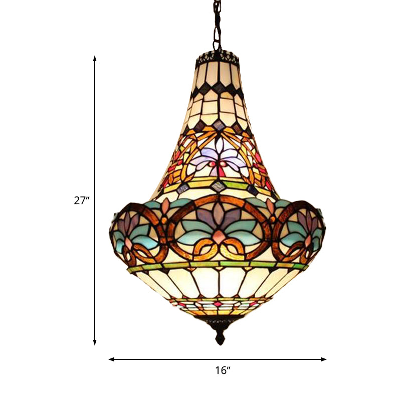12"/16" Wide Antique Bronze Flower Chandelier Light Fixture Tiffany 3/5 Lights Stained Glass Ceiling Pendant Clearhalo 'Ceiling Lights' 'Chandeliers' 'Industrial' 'Middle Century Chandeliers' 'Tiffany Chandeliers' 'Tiffany close to ceiling' 'Tiffany' Lighting' 293119