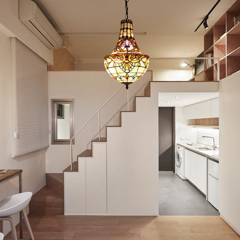 3/5 Lights Flower Chandelier Light Fixture Antique Bronze Cut Glass Suspension Pendant, 12"/16" Wide Clearhalo 'Ceiling Lights' 'Chandeliers' 'Industrial' 'Middle Century Chandeliers' 'Tiffany Chandeliers' 'Tiffany close to ceiling' 'Tiffany' Lighting' 293122