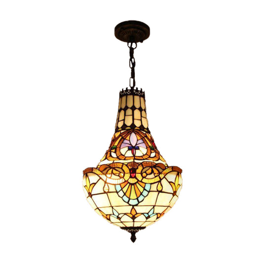 3/5 Lights Flower Chandelier Light Fixture Antique Bronze Cut Glass Suspension Pendant, 12"/16" Wide Clearhalo 'Ceiling Lights' 'Chandeliers' 'Industrial' 'Middle Century Chandeliers' 'Tiffany Chandeliers' 'Tiffany close to ceiling' 'Tiffany' Lighting' 293123