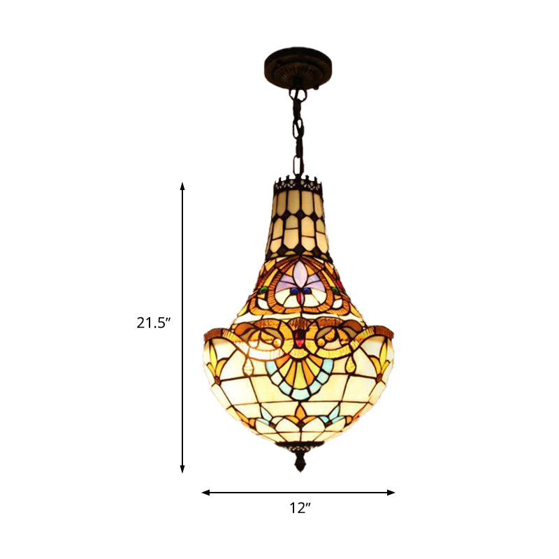3/5 Lights Flower Chandelier Light Fixture Antique Bronze Cut Glass Suspension Pendant, 12"/16" Wide Clearhalo 'Ceiling Lights' 'Chandeliers' 'Industrial' 'Middle Century Chandeliers' 'Tiffany Chandeliers' 'Tiffany close to ceiling' 'Tiffany' Lighting' 293124