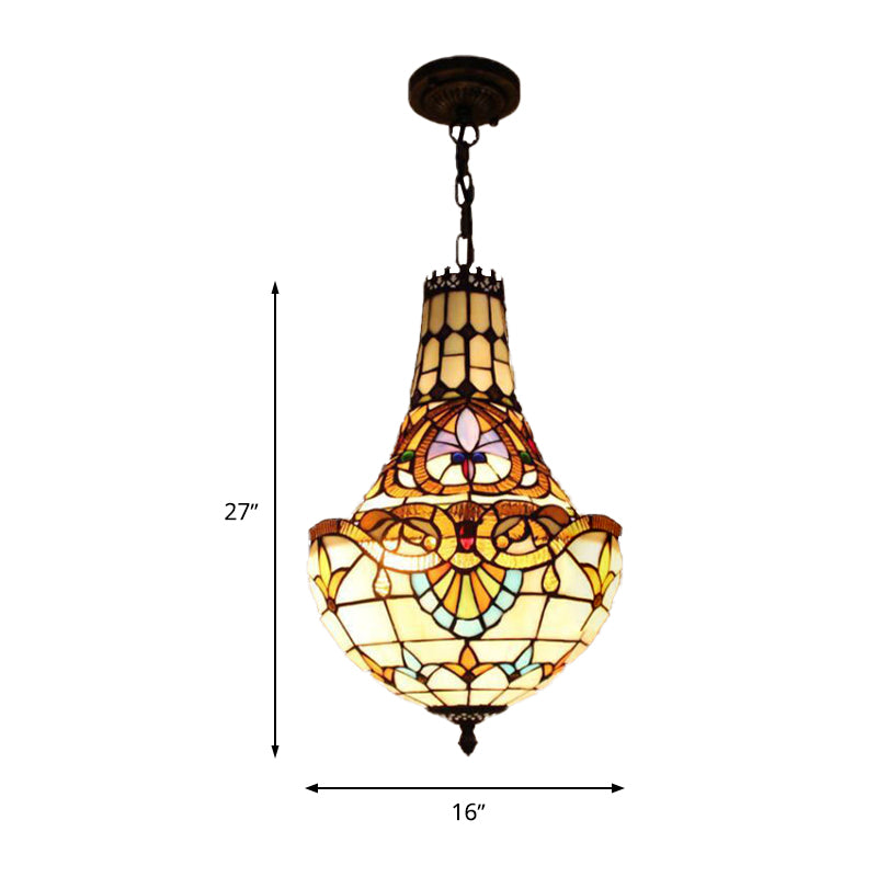 3/5 Lights Flower Chandelier Light Fixture Antique Bronze Cut Glass Suspension Pendant, 12"/16" Wide Clearhalo 'Ceiling Lights' 'Chandeliers' 'Industrial' 'Middle Century Chandeliers' 'Tiffany Chandeliers' 'Tiffany close to ceiling' 'Tiffany' Lighting' 293125