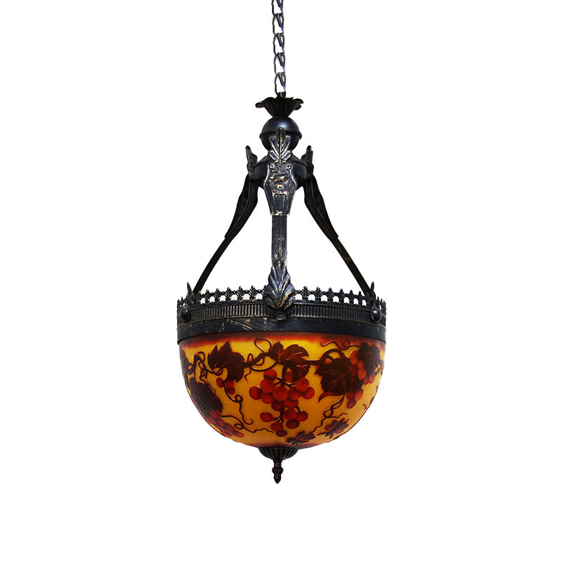 Mediterranean Flower Chandelier Lighting 12"/16" Wide 3 Lights Stained Glass Pendant Lamp in Yellow Clearhalo 'Ceiling Lights' 'Chandeliers' 'Close To Ceiling Lights' 'Glass shade' 'Glass' 'Industrial' 'Middle Century Chandeliers' 'Tiffany Chandeliers' 'Tiffany close to ceiling' 'Tiffany' Lighting' 293145