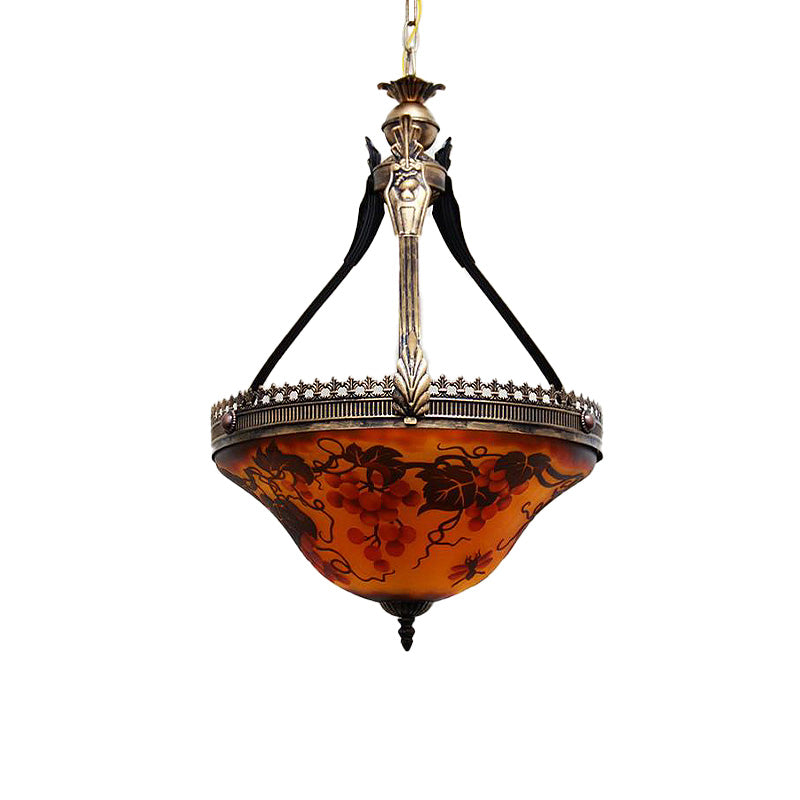 Mediterranean Flower Chandelier Lighting 12"/16" Wide 3 Lights Stained Glass Pendant Lamp in Yellow Clearhalo 'Ceiling Lights' 'Chandeliers' 'Close To Ceiling Lights' 'Glass shade' 'Glass' 'Industrial' 'Middle Century Chandeliers' 'Tiffany Chandeliers' 'Tiffany close to ceiling' 'Tiffany' Lighting' 293149