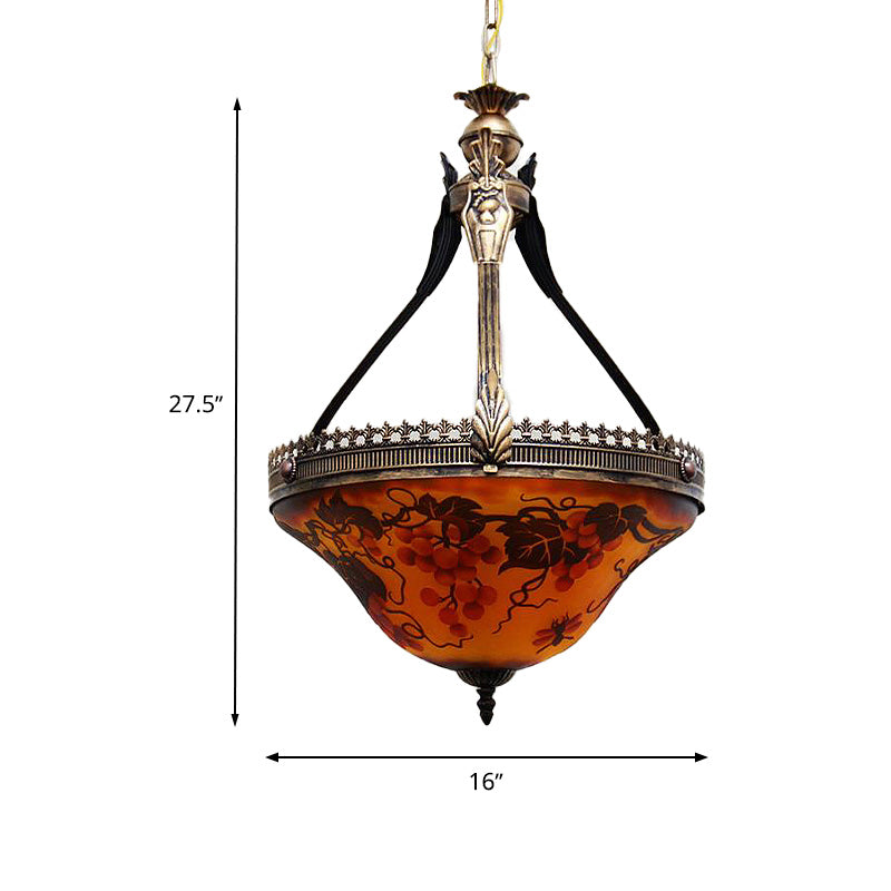 Mediterranean Flower Chandelier Lighting 12"/16" Wide 3 Lights Stained Glass Pendant Lamp in Yellow Clearhalo 'Ceiling Lights' 'Chandeliers' 'Close To Ceiling Lights' 'Glass shade' 'Glass' 'Industrial' 'Middle Century Chandeliers' 'Tiffany Chandeliers' 'Tiffany close to ceiling' 'Tiffany' Lighting' 293150