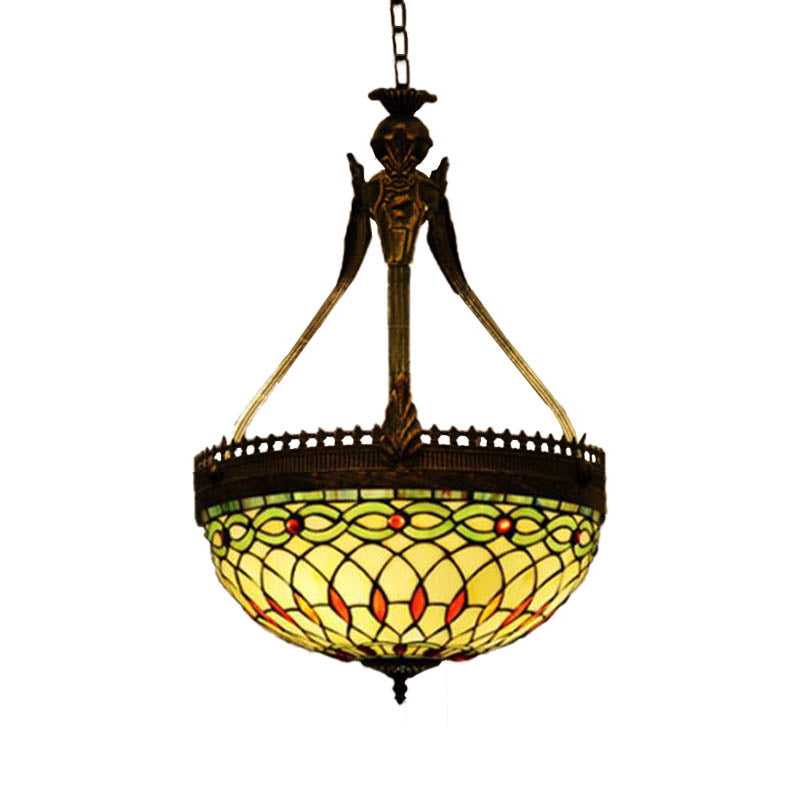 3 Lights Dragonfly Chandelier Light Fixture Tiffany Style Yellow/Orange/Pink and White Stained Glass Hanging Lamp Clearhalo 'Ceiling Lights' 'Chandeliers' 'Glass shade' 'Glass' 'Industrial' 'Middle Century Chandeliers' 'Tiffany Chandeliers' 'Tiffany close to ceiling' 'Tiffany' Lighting' 293170