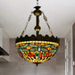 3 Lights Hanging Chandelier Mediterranean Dragonfly/Heart/Geometric Stained Glass Pendant Light in Antique Brass Antique Brass Dragonfly Clearhalo 'Ceiling Lights' 'Chandeliers' 'Glass shade' 'Glass' 'Industrial' 'Middle Century Chandeliers' 'Tiffany Chandeliers' 'Tiffany close to ceiling' 'Tiffany' Lighting' 293190