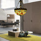 3 Lights Hanging Chandelier Mediterranean Dragonfly/Heart/Geometric Stained Glass Pendant Light in Antique Brass Clearhalo 'Ceiling Lights' 'Chandeliers' 'Glass shade' 'Glass' 'Industrial' 'Middle Century Chandeliers' 'Tiffany Chandeliers' 'Tiffany close to ceiling' 'Tiffany' Lighting' 293195