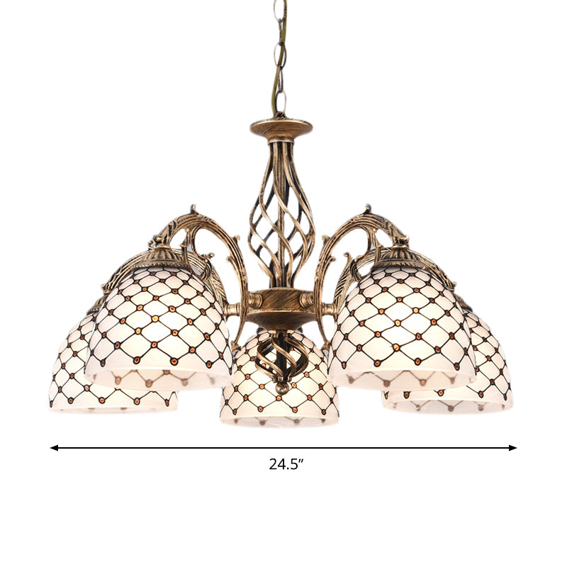 Beaded Chandelier Tiffany Style Stained Glass 3/5/9 Lights Antique Brass Hanging Pendant, 23"/24.5"/31.5" Wide Clearhalo 'Ceiling Lights' 'Chandeliers' 'Glass shade' 'Glass' 'Industrial' 'Middle Century Chandeliers' 'Tiffany Chandeliers' 'Tiffany close to ceiling' 'Tiffany' Lighting' 293243