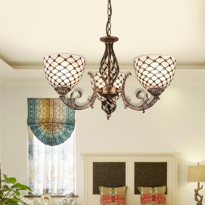 Beaded Chandelier Tiffany Style Stained Glass 3/5/9 Lights Antique Brass Hanging Pendant, 23"/24.5"/31.5" Wide Antique Brass 23" Clearhalo 'Ceiling Lights' 'Chandeliers' 'Glass shade' 'Glass' 'Industrial' 'Middle Century Chandeliers' 'Tiffany Chandeliers' 'Tiffany close to ceiling' 'Tiffany' Lighting' 293244