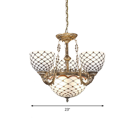 Beaded Chandelier Tiffany Style Stained Glass 3/5/9 Lights Antique Brass Hanging Pendant, 23"/24.5"/31.5" Wide Clearhalo 'Ceiling Lights' 'Chandeliers' 'Glass shade' 'Glass' 'Industrial' 'Middle Century Chandeliers' 'Tiffany Chandeliers' 'Tiffany close to ceiling' 'Tiffany' Lighting' 293247