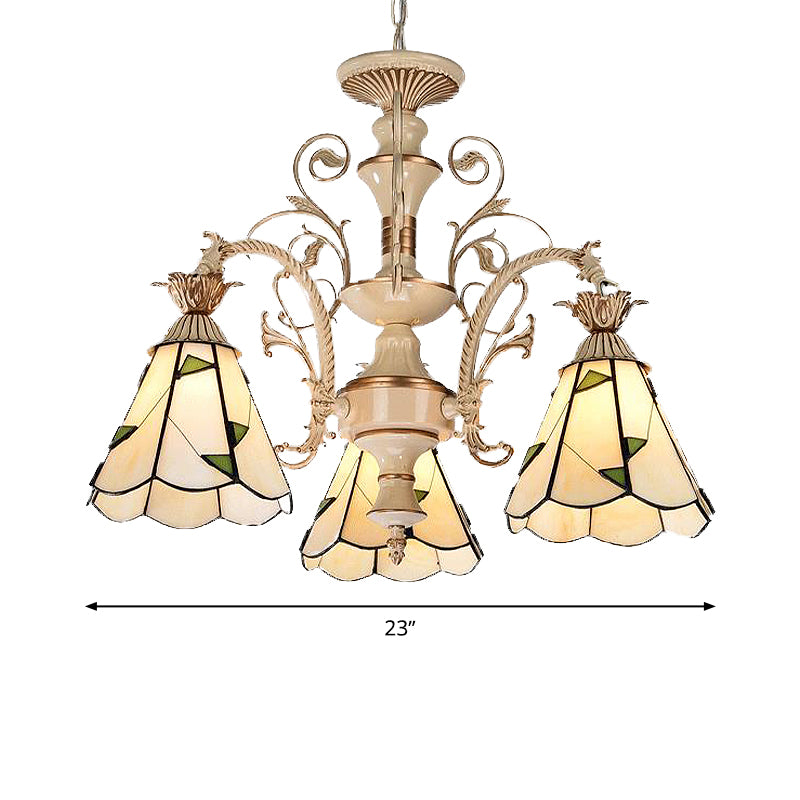 3/5 Lights Chandelier Lighting Fixture Baroque Stained Glass Drop Lamp in White and Gold Clearhalo 'Ceiling Lights' 'Chandeliers' 'Industrial' 'Middle Century Chandeliers' 'Tiffany Chandeliers' 'Tiffany close to ceiling' 'Tiffany' Lighting' 293293