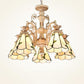 3/5 Lights Chandelier Lighting Fixture Baroque Stained Glass Drop Lamp in White and Gold 5 White-Gold Clearhalo 'Ceiling Lights' 'Chandeliers' 'Industrial' 'Middle Century Chandeliers' 'Tiffany Chandeliers' 'Tiffany close to ceiling' 'Tiffany' Lighting' 293295