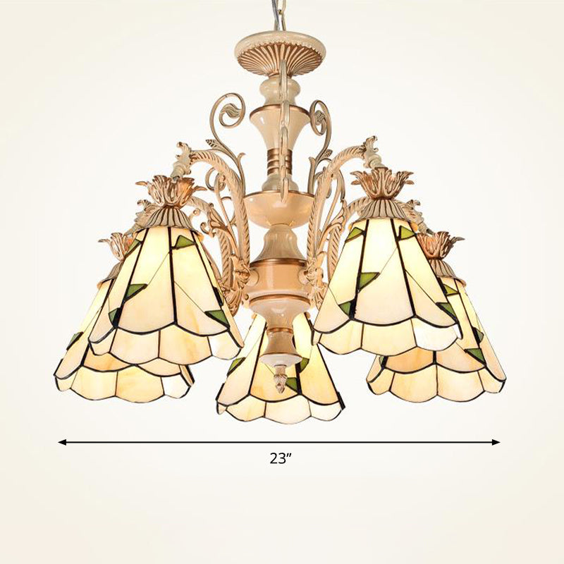 3/5 Lights Chandelier Lighting Fixture Baroque Stained Glass Drop Lamp in White and Gold Clearhalo 'Ceiling Lights' 'Chandeliers' 'Industrial' 'Middle Century Chandeliers' 'Tiffany Chandeliers' 'Tiffany close to ceiling' 'Tiffany' Lighting' 293296