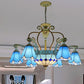 31.5"/37.5" Wide Cone Stained Glass Pendant Chandelier Baroque Style 8/11 Lights White/Blue Suspension Lighting Blue 31.5" Clearhalo 'Ceiling Lights' 'Chandeliers' 'Industrial' 'Middle Century Chandeliers' 'Tiffany Chandeliers' 'Tiffany close to ceiling' 'Tiffany' Lighting' 293319